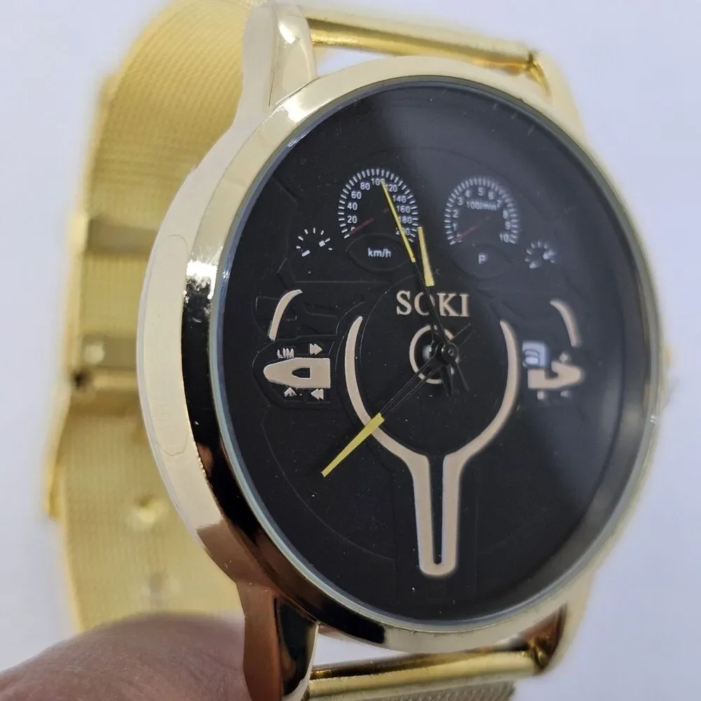 Men's Watch 42MM Black Dial Gold Case Gold‎ Milanese Mesh Stainless Steel Bands